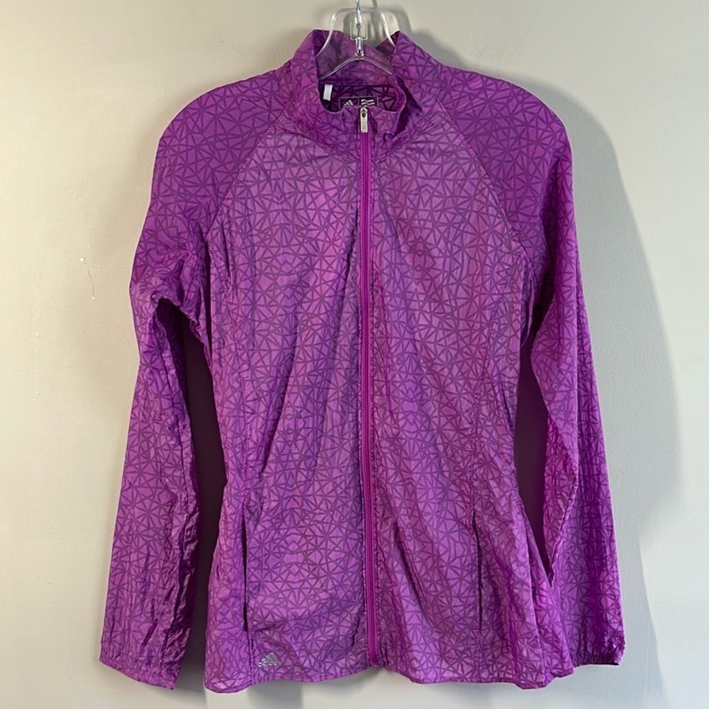 NWT Womens Adidas Purple Adventure Windbreaker Jacket Sz XS Athletic Golf Geo